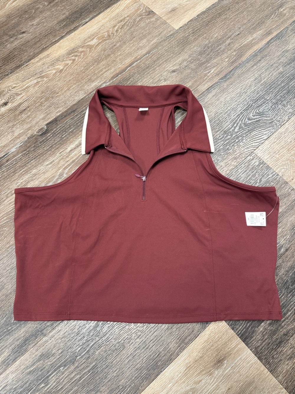 Sleeveless Zip Mock Collar Cropped Tank Top - Burgundy